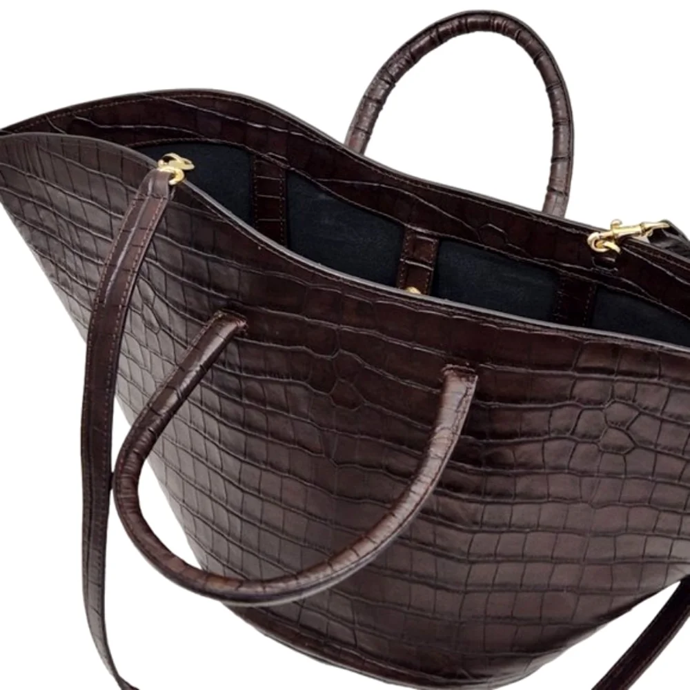 Croc-Embossed Brown Medium Size Tote Bag